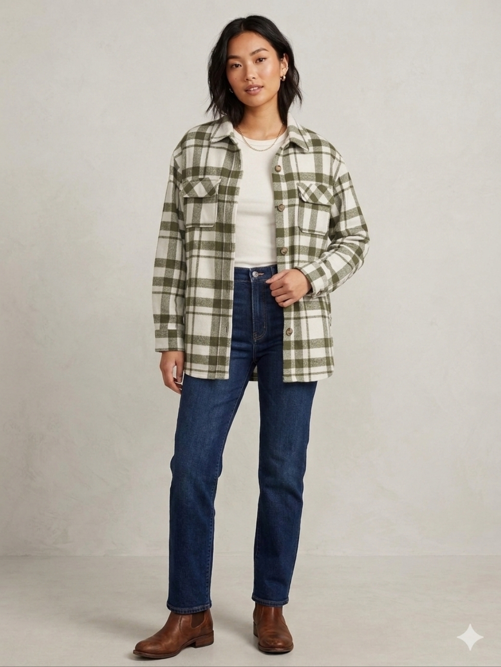 Olive Green Plaid Shacket